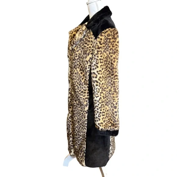 Pia Rossini Leopard Print Faux Fur Coat Black Trim M/L - Picture 2 of 12